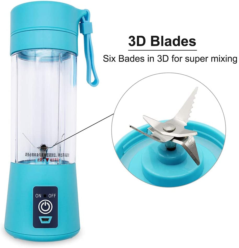 Portable 6-Blade USB Rechargeable Juicer Blender for Smoothies Shakes Baby Food and Outdoor Use
